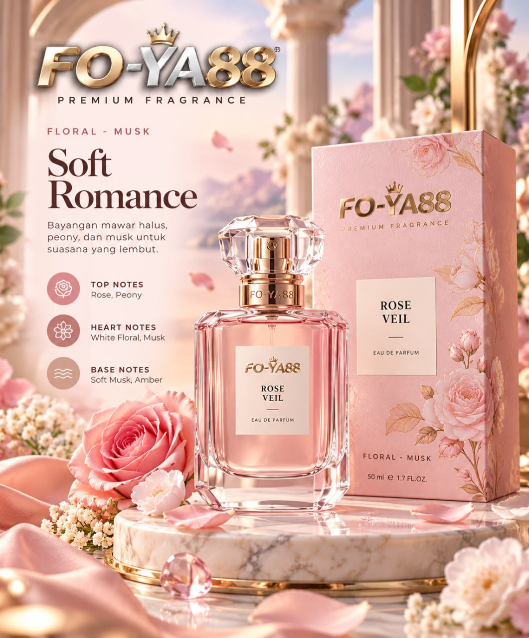FO-YA88 parfum floral dengan botol dan kemasan premium